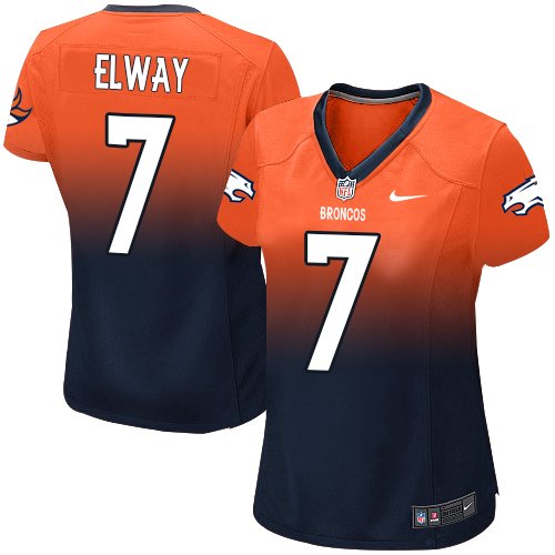 Women's Limited John Elway Nike Jersey Orange/Navy - #7 Fadeaway NFL Denver Broncos
